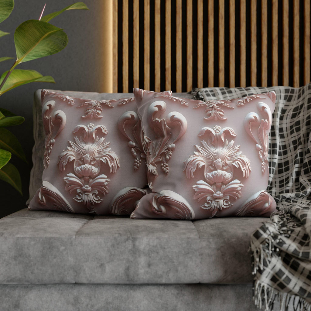 Rococo Pillow Cover: Blush Pink Scrollwork Floral Design