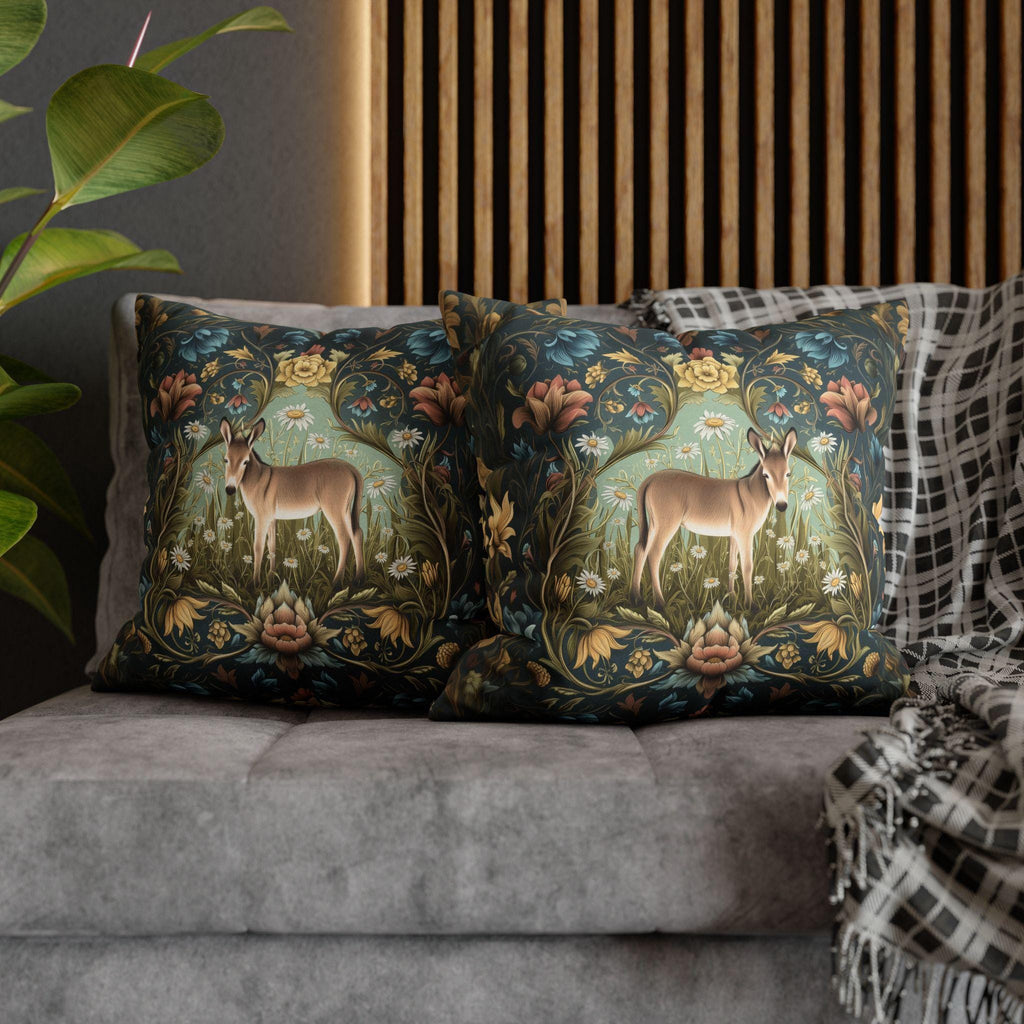 Donkey Garden Floral Pillow Cover: William Morris Inspired Botanical Meadow Decor