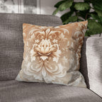 Luxurious Damask Floral Pillowcase: Ivory-Caramel Gradient Scrollwork Design, Elegant Soft Decor Accent