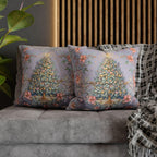 William Morris Christmas Pillow Cover: Frosted Pastel Tree, Lilac and Pink Botanical Holiday