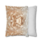 Luxurious Damask Floral Pillowcase: Ivory-Caramel Gradient Scrollwork Design, Elegant Soft Decor Accent