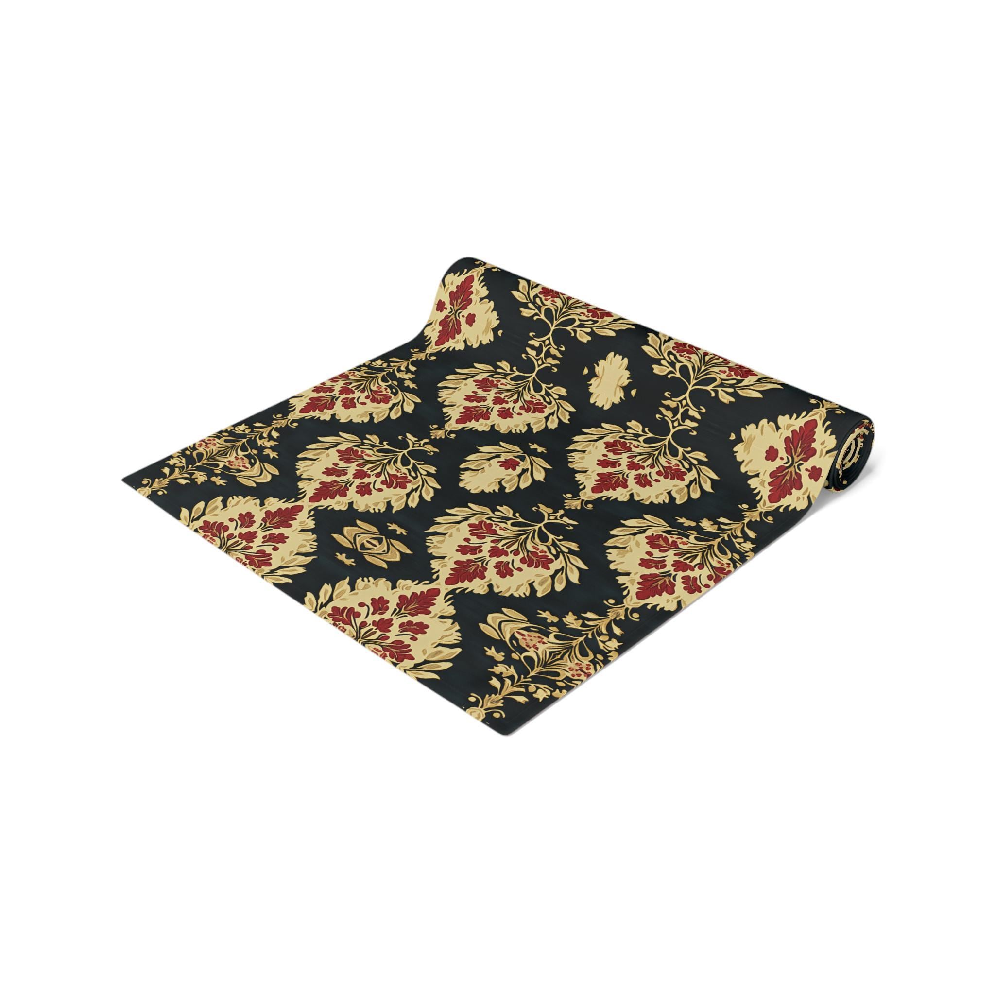Elegant Ikat Christmas Table Runner: Red Green Gold
