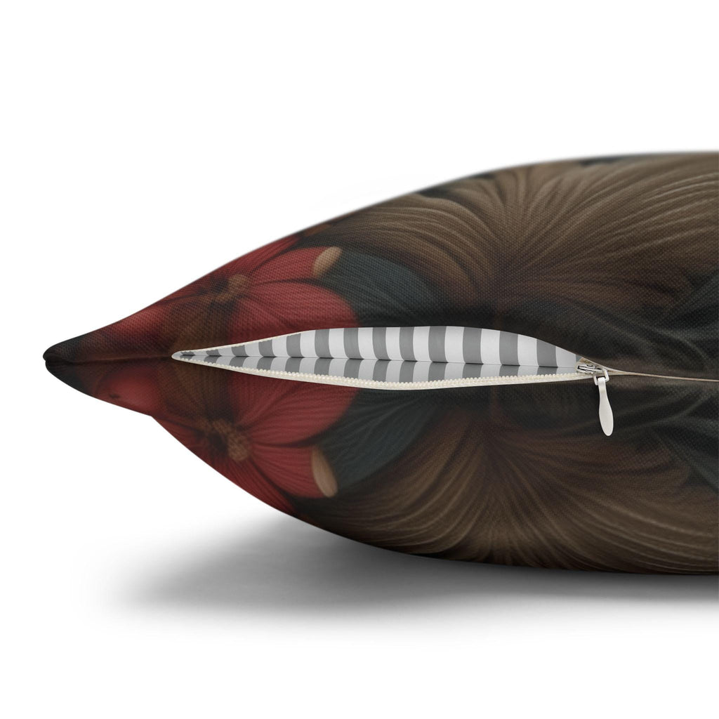 William Morris Christmas Pillow Cover: Wine & Pale Taupe Poinsettias with Clay on Gray Background