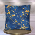 Royal Blue Chinoiserie Pillow Cover: Elegant Asian-Inspired Cushion with Yellow Blossoms and Birds