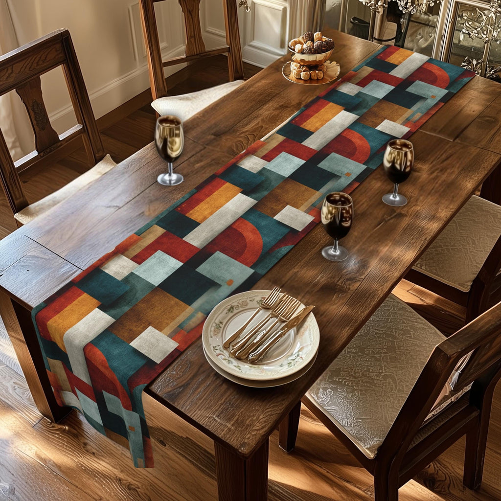 Bauhaus Table Runner: Mid Century Modern Geometric Block Design