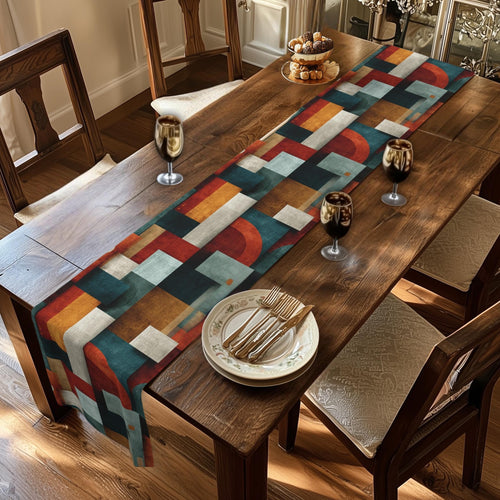 Bauhaus Table Runner: Mid Century Modern Geometric Block Design