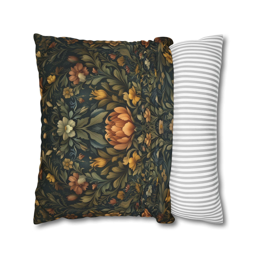 William Morris Botanical Square Pillow Cover: Golden Ochre Floral Tapestry