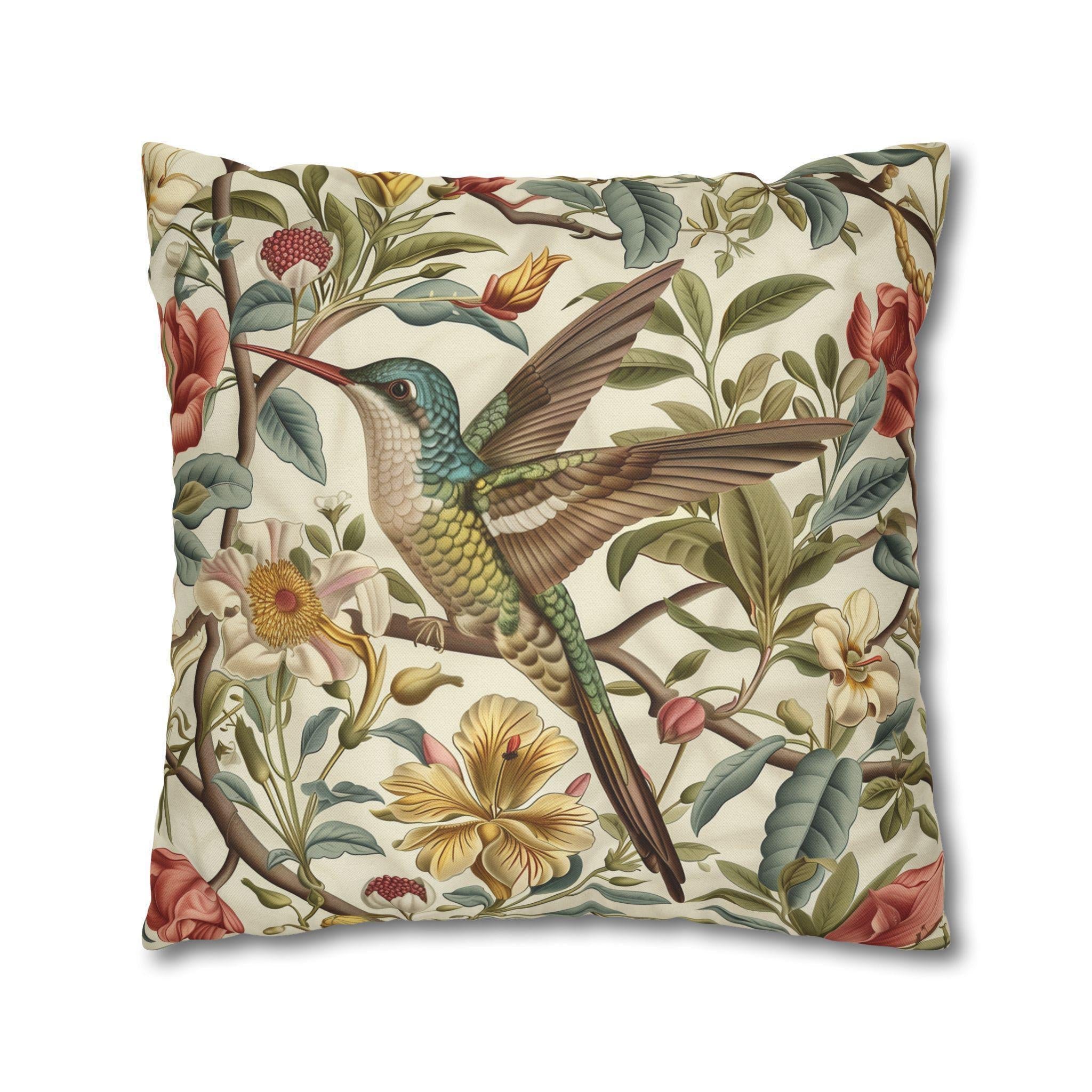 Elegant William Morris Hummingbird Floral Pillow Cover: Vintage Botanical Cushion for Home Decor