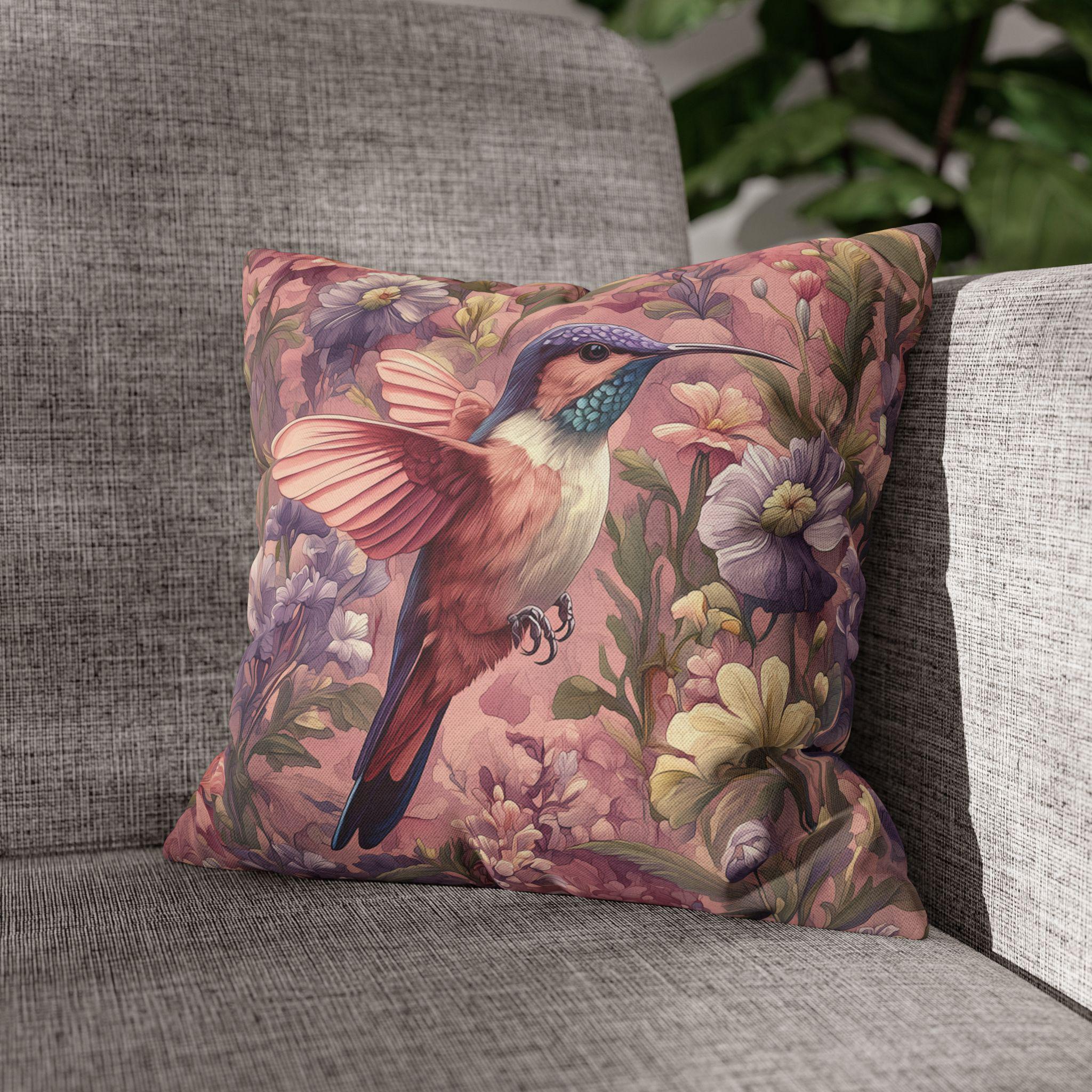Vintage Style Blush Hummingbird Pillow Cover: William Morris Pink Botanical Floral Cushion Accent