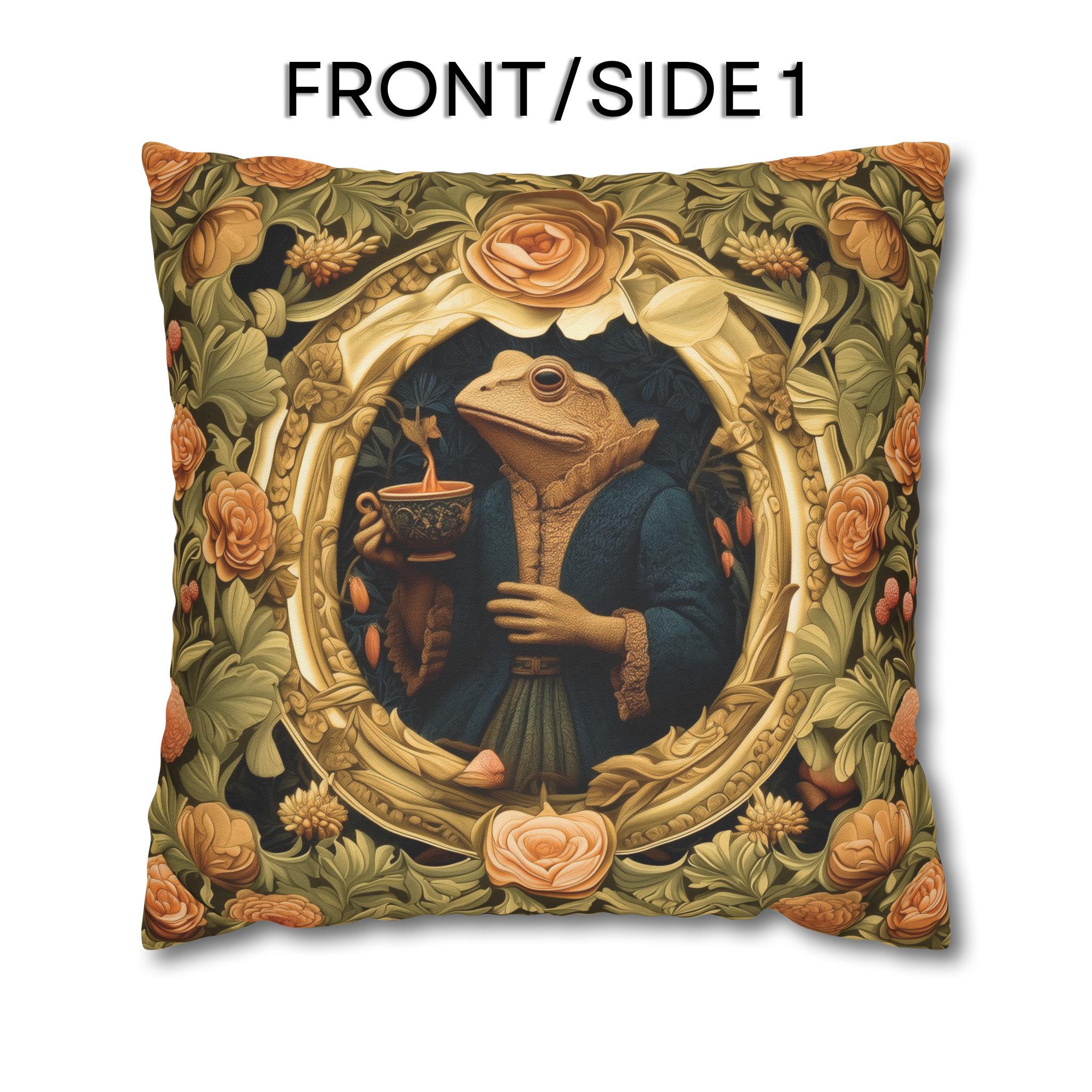 Ms. Martha Spills the Tea: William Morris Inspired Whimsical Frog Pillow Cover