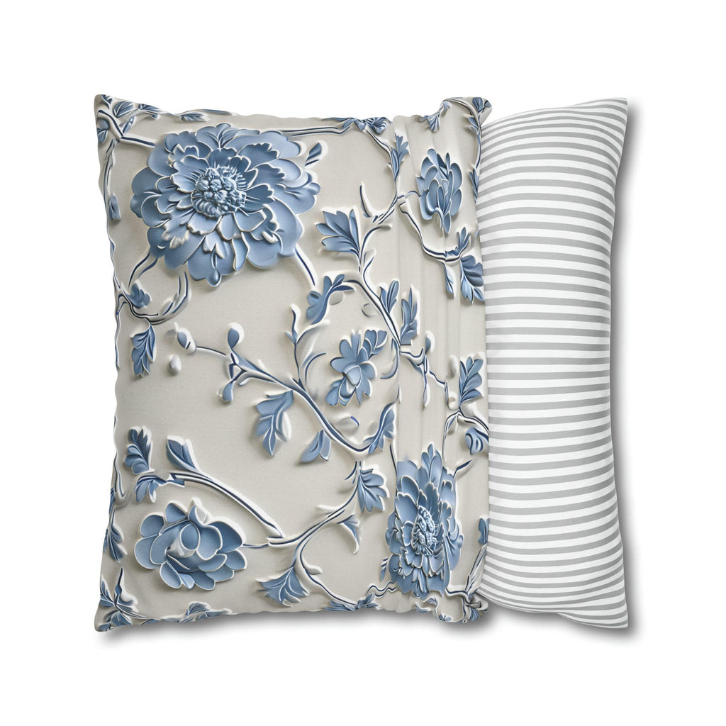 Blue Floral Chinoiserie Pillow Cover: Elegant Home Decor