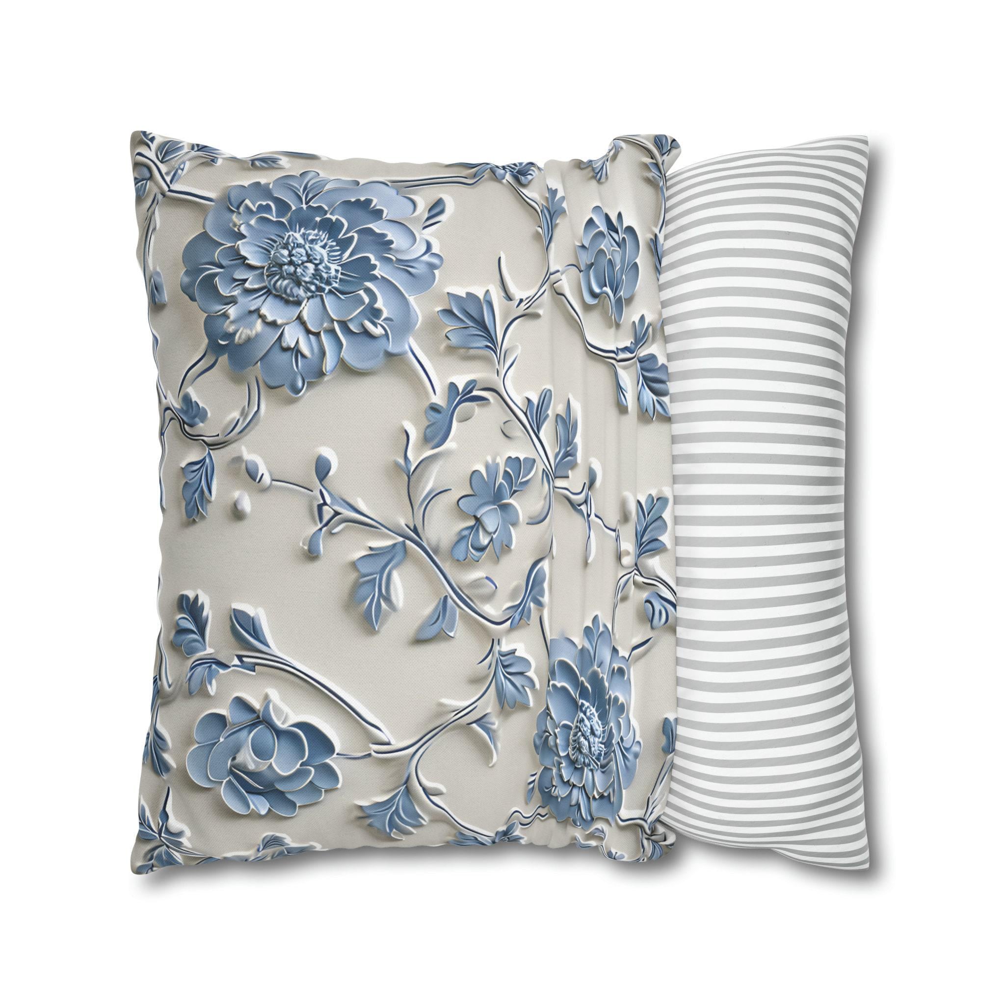 Blue Floral Chinoiserie Pillow Cover: Elegant Home Decor