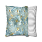 Blue Magnolia Throw Pillow Cover: Gold Leaf Floral Cushion