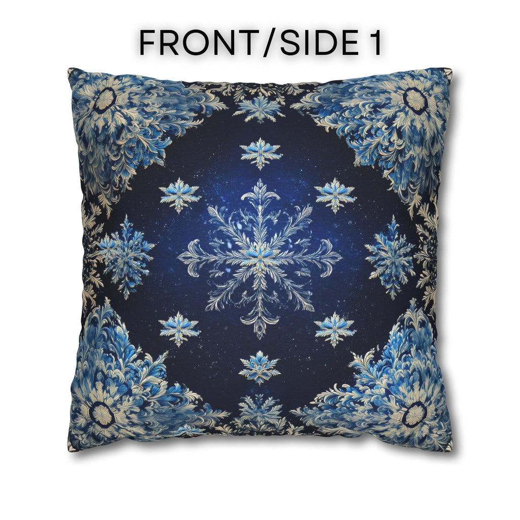 Sapphire Blue Snowflake Damask Christmas Throw Pillow Cover: Gold & White Winter Accent