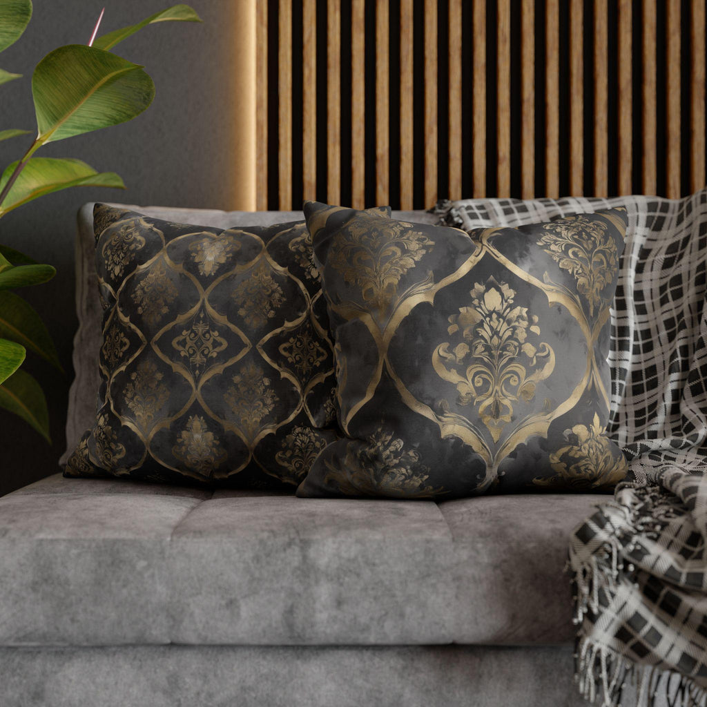 Luxurious Reversible Gold Damask Pillow Cover: Charcoal Gray Decorative Cushion for Elegant Home Decor
