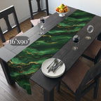 Modern Abstract Waves Table Runner:  Emerald Green and  Gold Luxe Decor