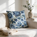 Blue and White Botanical Pillow Cover: Stylized Floral Vine Design