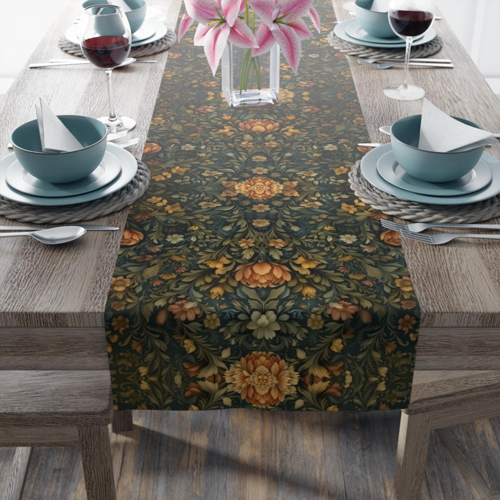 William Morris Botanical Table Runner: Golden Ochre Floral Tapestry