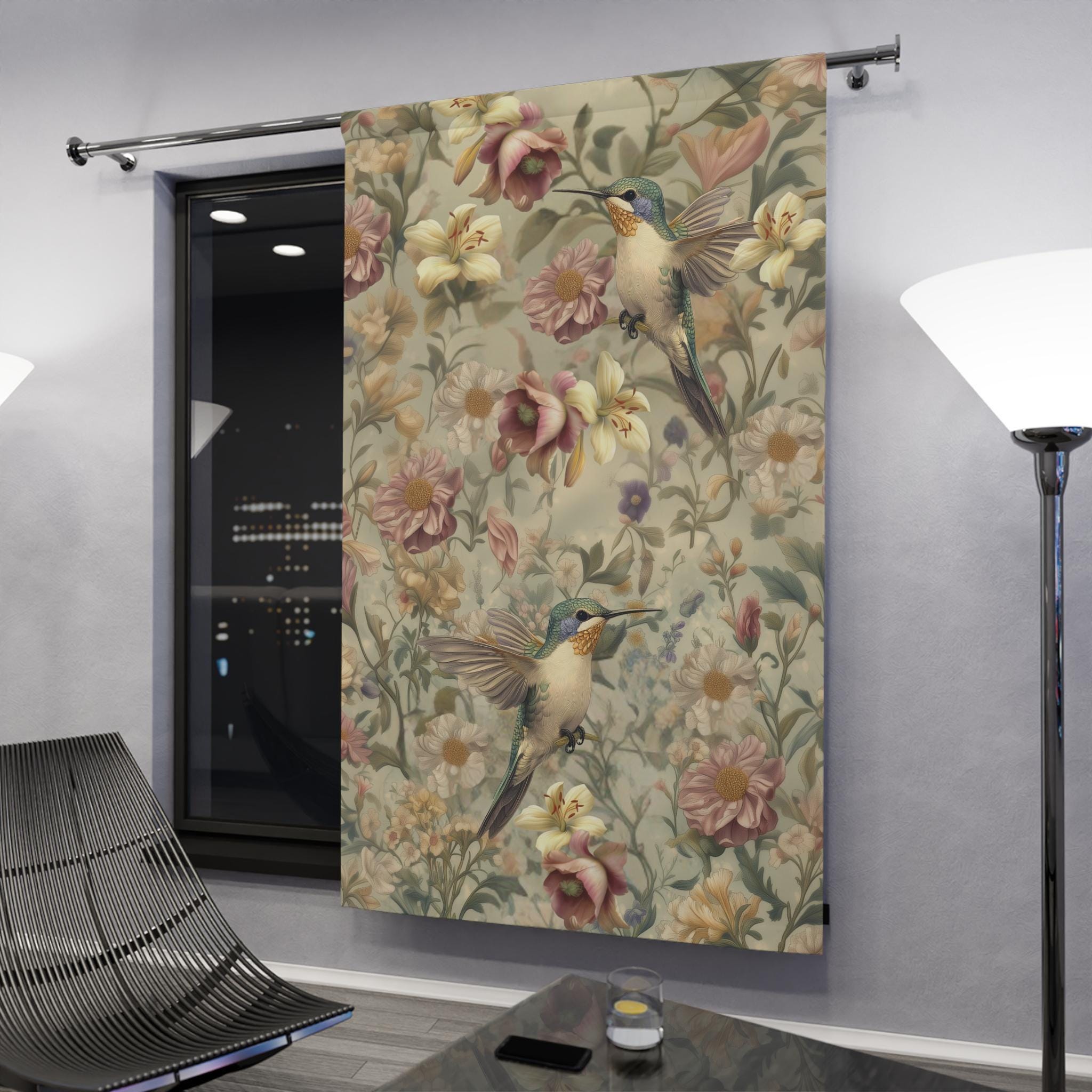 Vintage Style Hummingbird Blackout Curtain Panel: William Morris Inspired  Floral Window Treatment