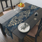 Navy Blue and Gold Damask Table Runner: Farmhouse Chic Decor