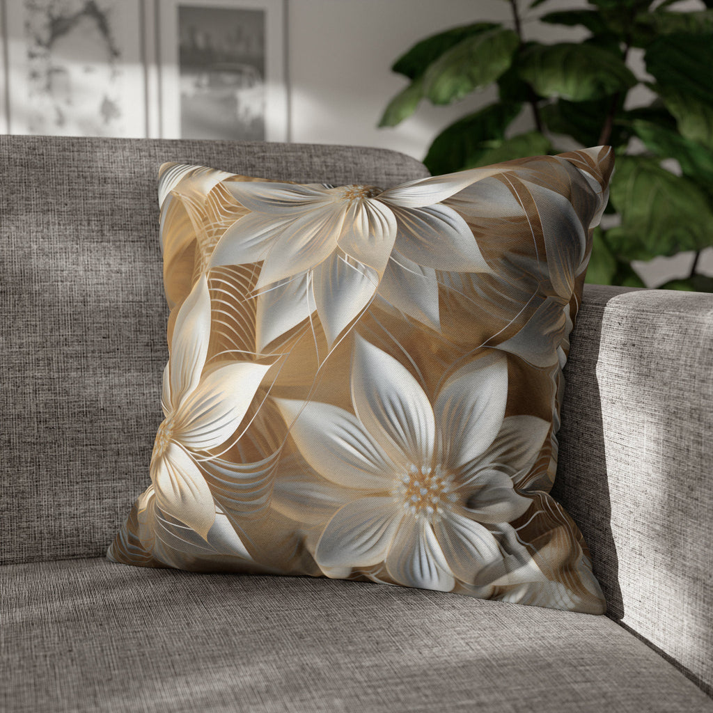 Elegant Winter Floral Pillow Cover: Pale Gold and Shimmery Silver