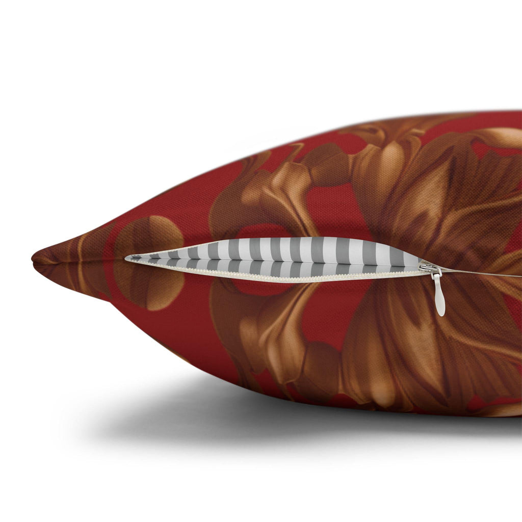 Baroque Floral Christmas Pillowcase: Rich Red, Antique Gold Spun Polyester Square Throw Pillow Cover
