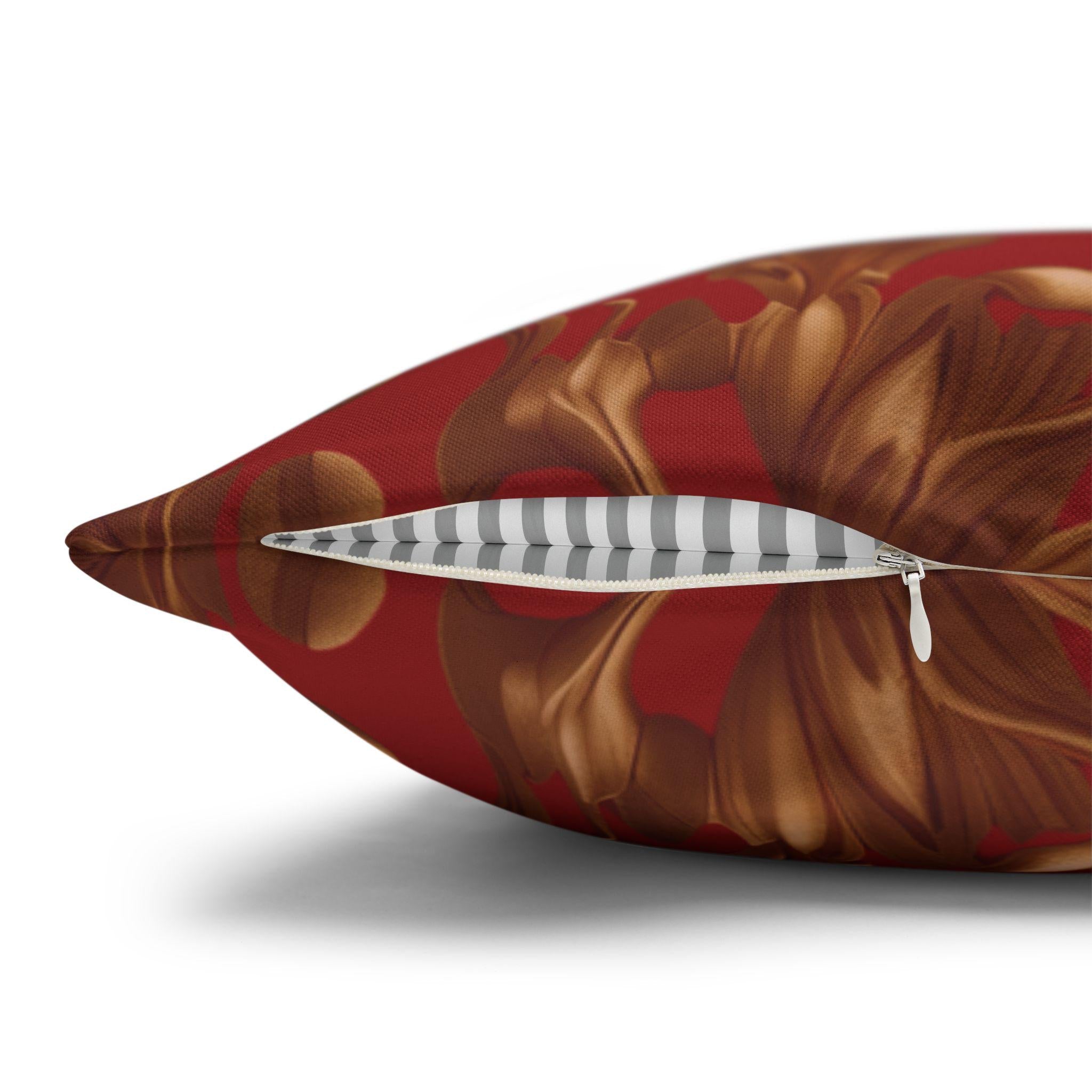 Baroque Floral Christmas Pillowcase: Rich Red, Antique Gold Spun Polyester Square Throw Pillow Cover