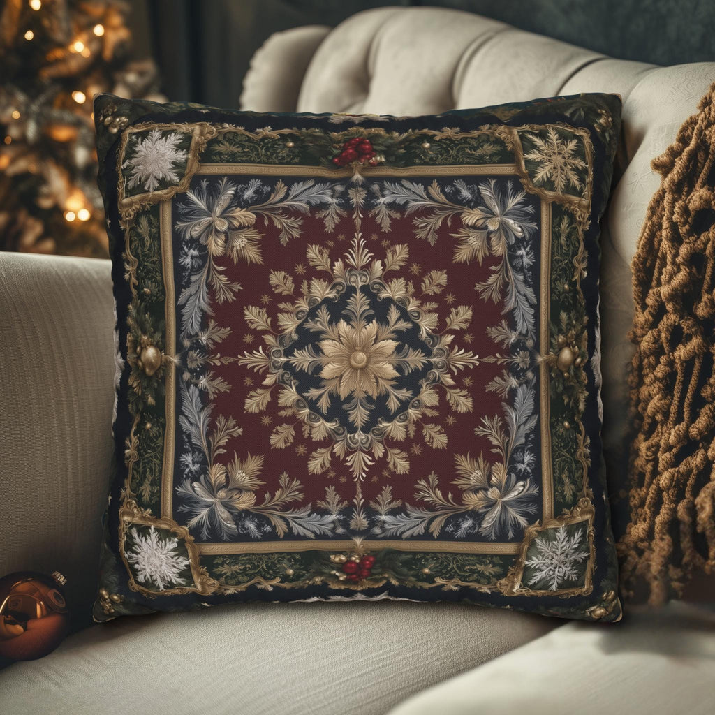 Baroque Christmas Pillow Cover: Burgundy Gold Navy Ornate Winter Damask, Traditional Holiday Decor