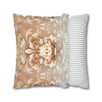 Luxurious Damask Floral Pillowcase: Ivory-Caramel Gradient Scrollwork Design, Elegant Soft Decor Accent