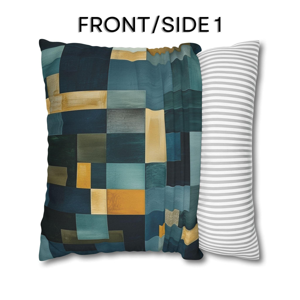 Geometric Abstract Square Pillowcase, Blue and Earth Colors, Modern Rustic Decor