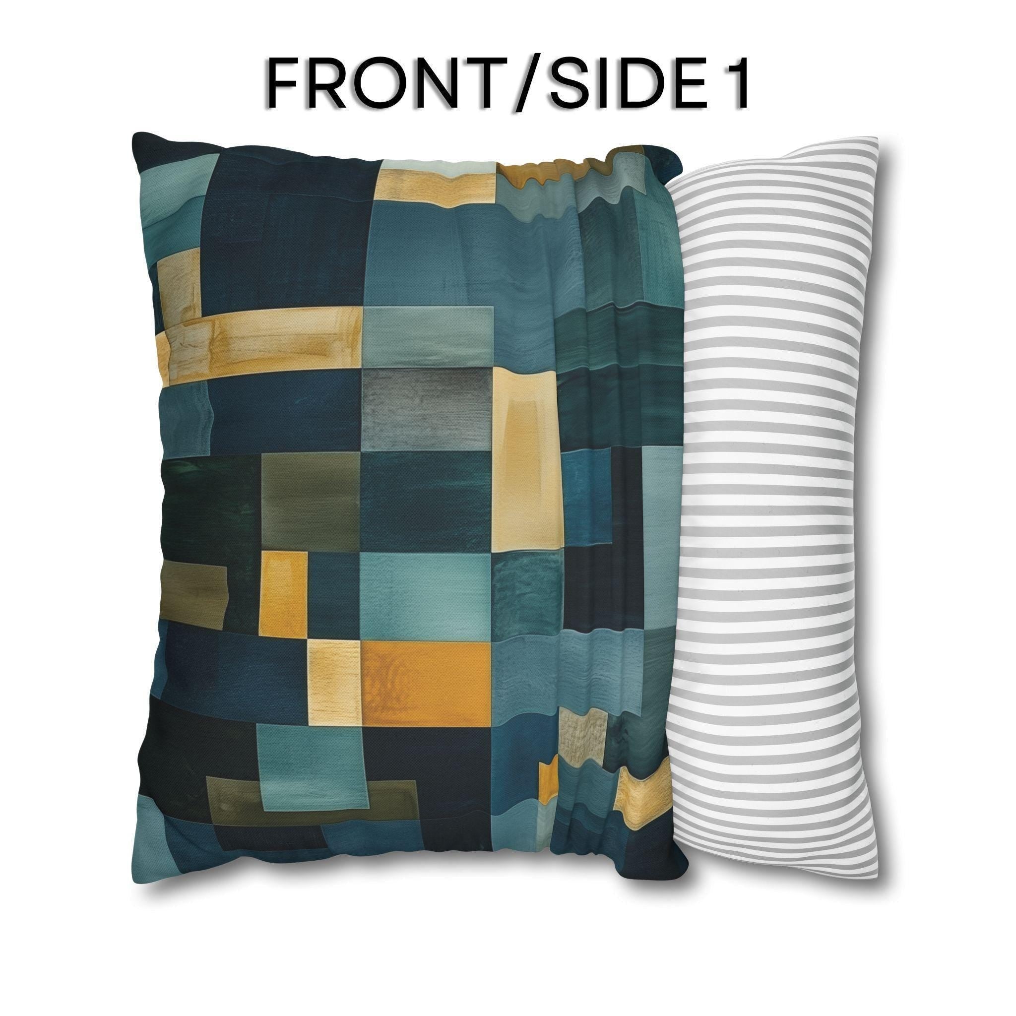 Geometric Abstract Square Pillowcase, Blue and Earth Colors, Modern Rustic Decor