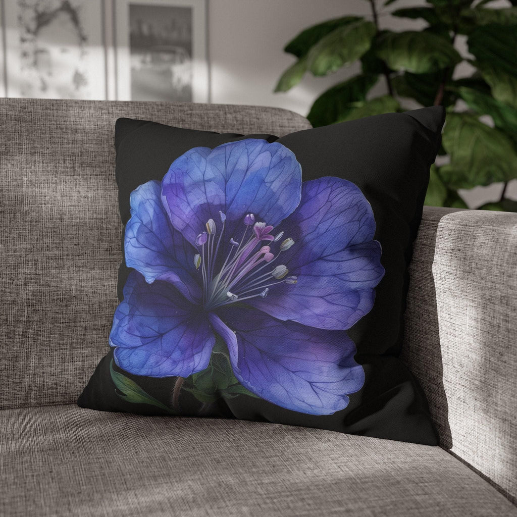 Anemone Pillow Cover: Detailed Floral Illustration, Black Background