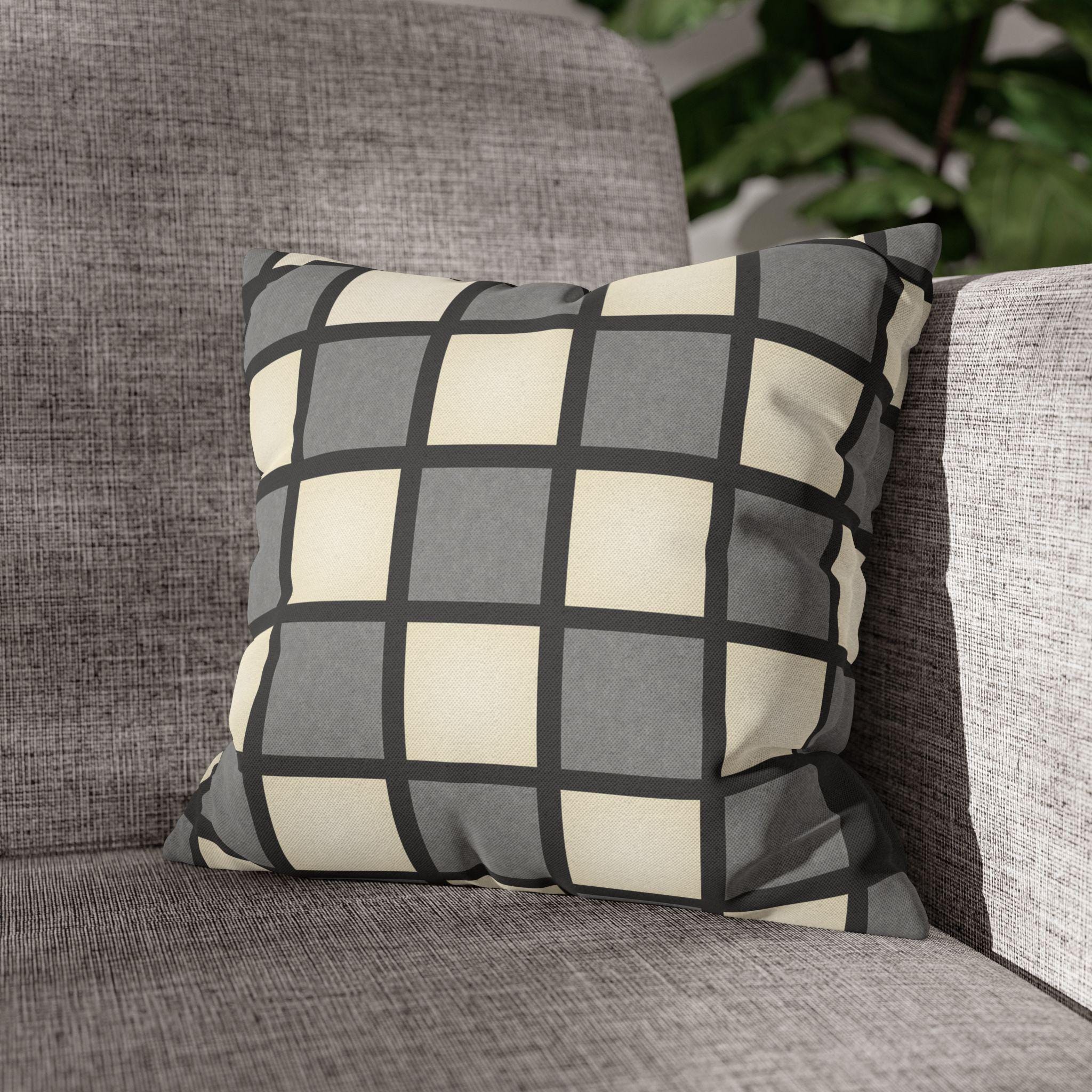 Gray Windowpane Plaid Pillow Cover: Neutral Checkered Contemporary Accent