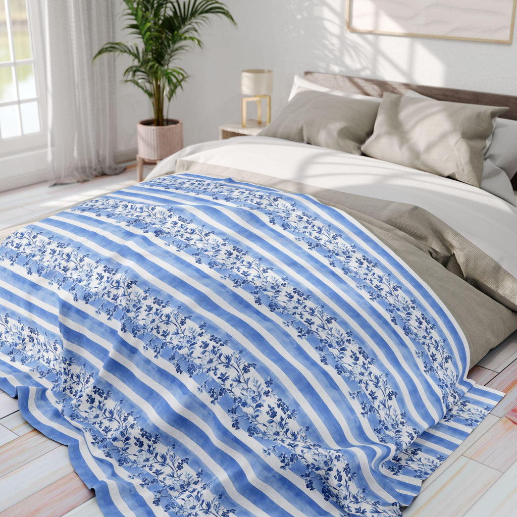 Fleece Throw Blanket: Blue and White Stripes (Reversible, Cozy Accent)