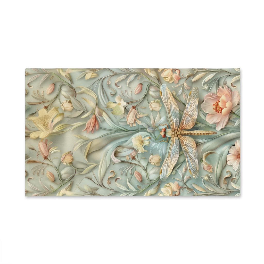 William Morris Dragonfly Hand Towel: Blue, Gold Wings Pink, Cream Flowers Elegant Nature Design