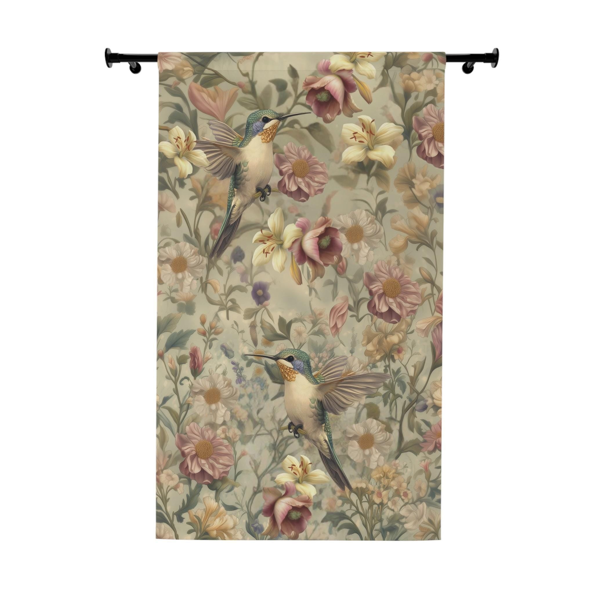 Vintage Style Hummingbird Blackout Curtain Panel: William Morris Inspired  Floral Window Treatment