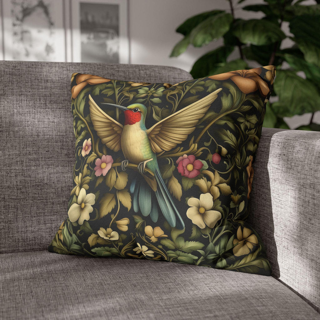 William Morris Inspired Hummingbird Floral Pillow Cover: Arts and Crafts Garden Accent