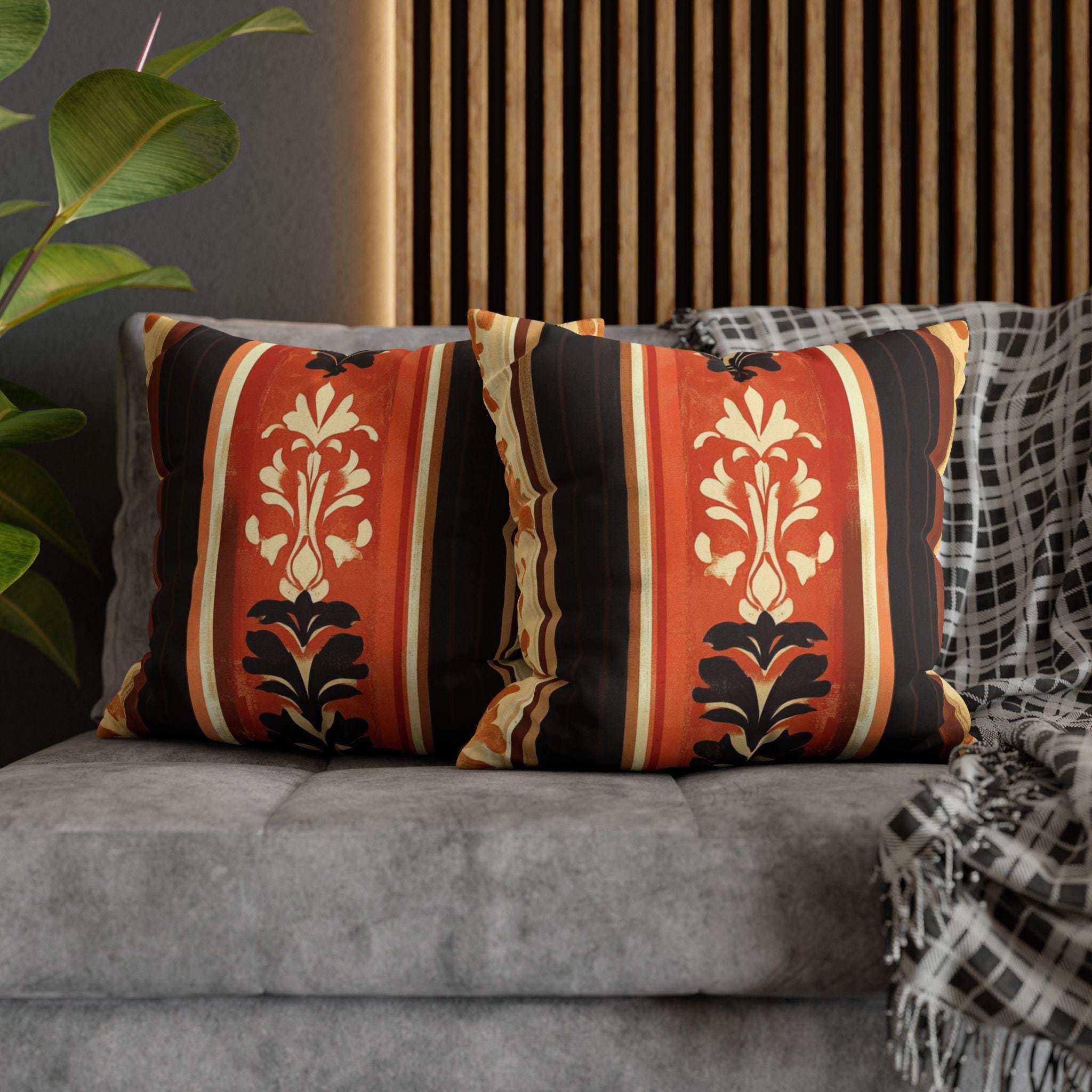 Fall Pillow Cover: Pumpkin Spice Damask Design (14x14 to 20x20 inches)