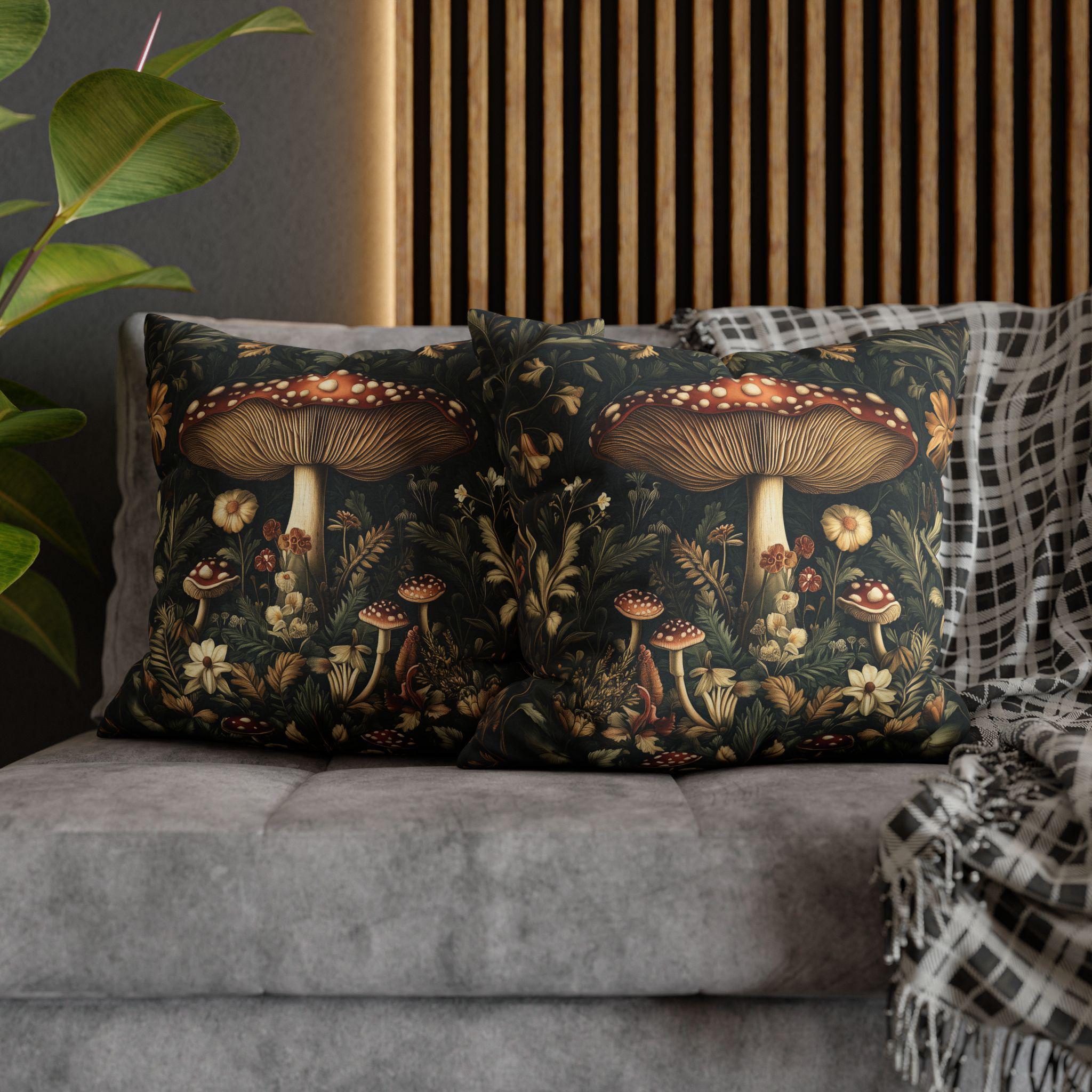William Morris Botanical Mushroom Pillow Cover: Cottagecore Fungi Decor