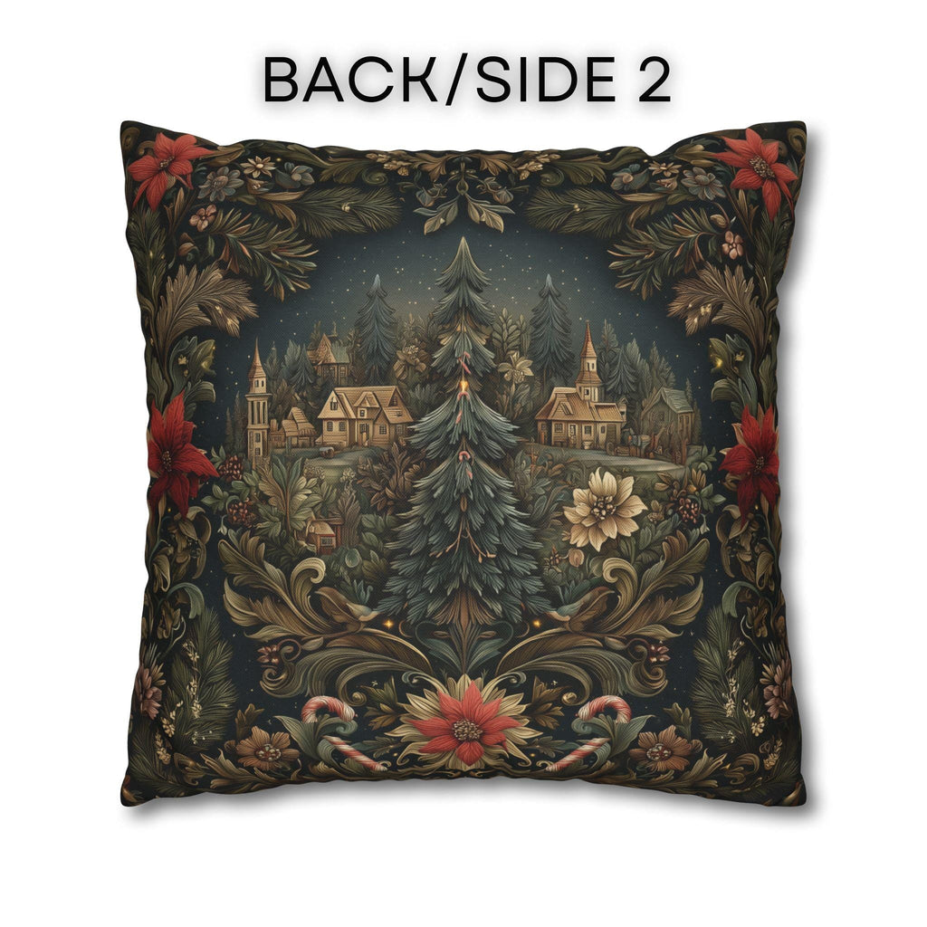 Storybook Village Christmas Pillow Cover: William Morris Style, Pine Green and Crimson Florals