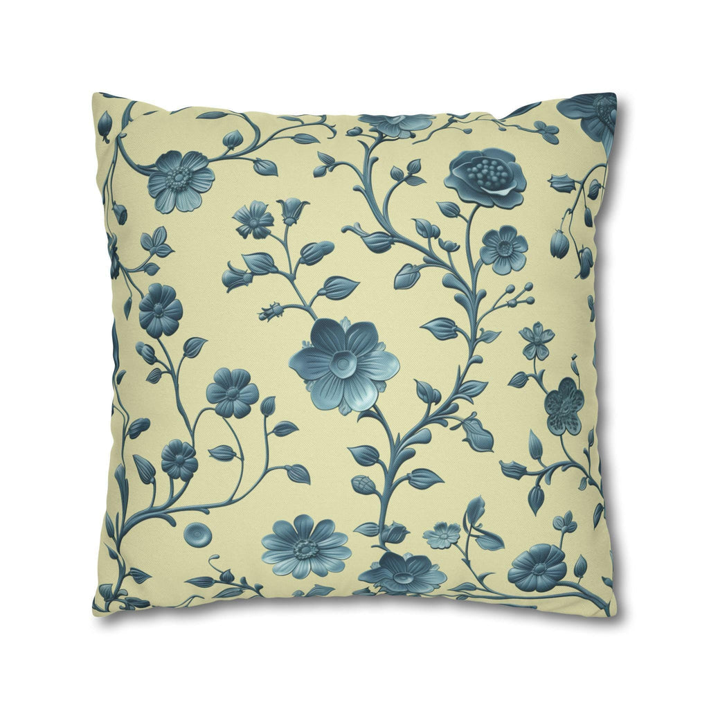 Elegant Chinoiserie Floral Pillow: Teal & Buttery Yellow Botanical Cushion for Classic or Modern Decor