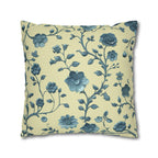 Elegant Chinoiserie Floral Pillow Cover: Teal & Buttery Yellow Botanical Cushion for Classic or Modern Decor