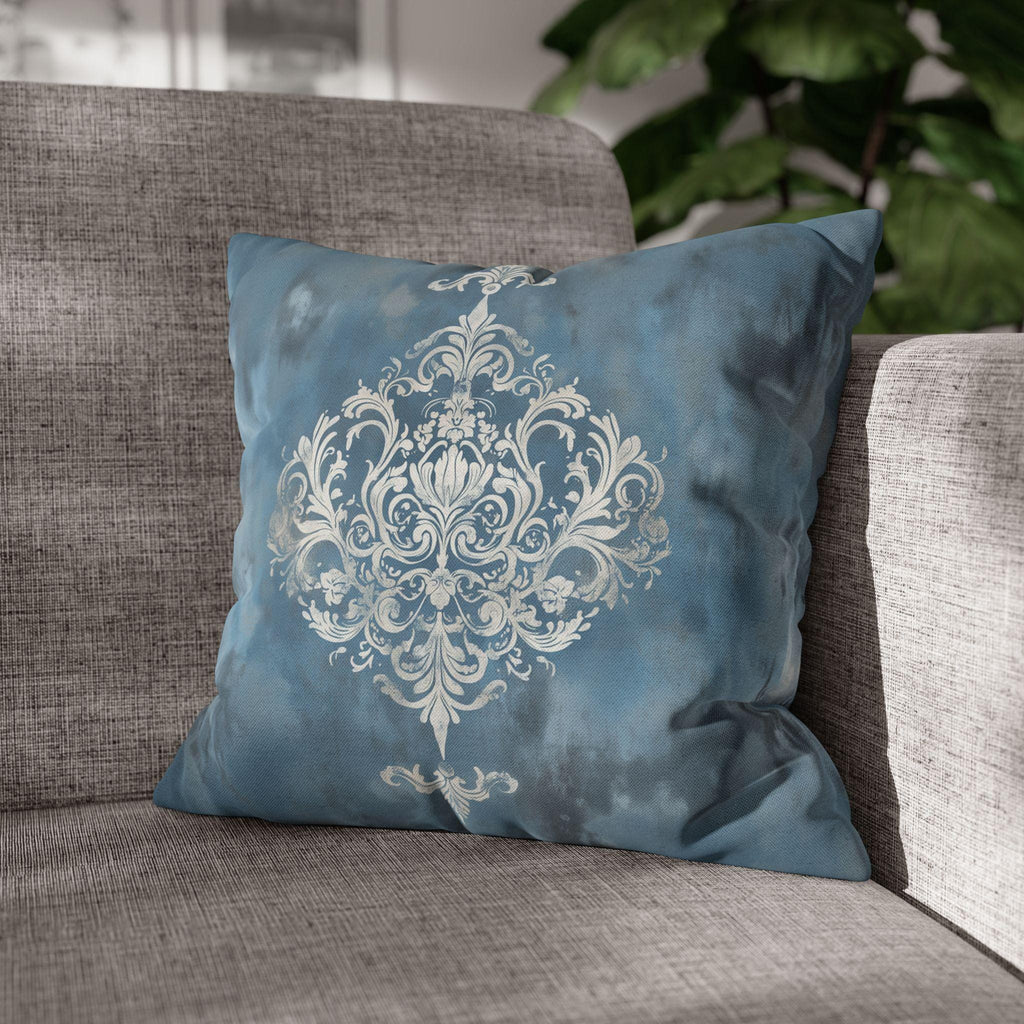 Silvery White Damask Pillow Cover: Blue-Gray Vintage Accent