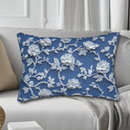 Chinoiserie Lumbar Pillow: Blue and White Floral Home Accent