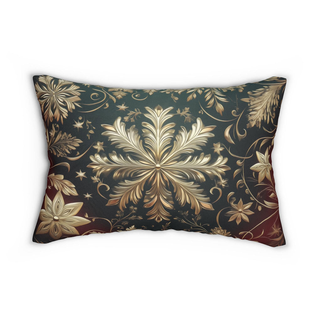 Snowflake Christmas  Lumbar Pillow, Burgundy & Green Ornate Design Lumbar Cushion