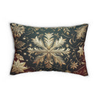 Snowflake Christmas  Lumbar Pillow, Burgundy & Green Ornate Design Lumbar Cushion