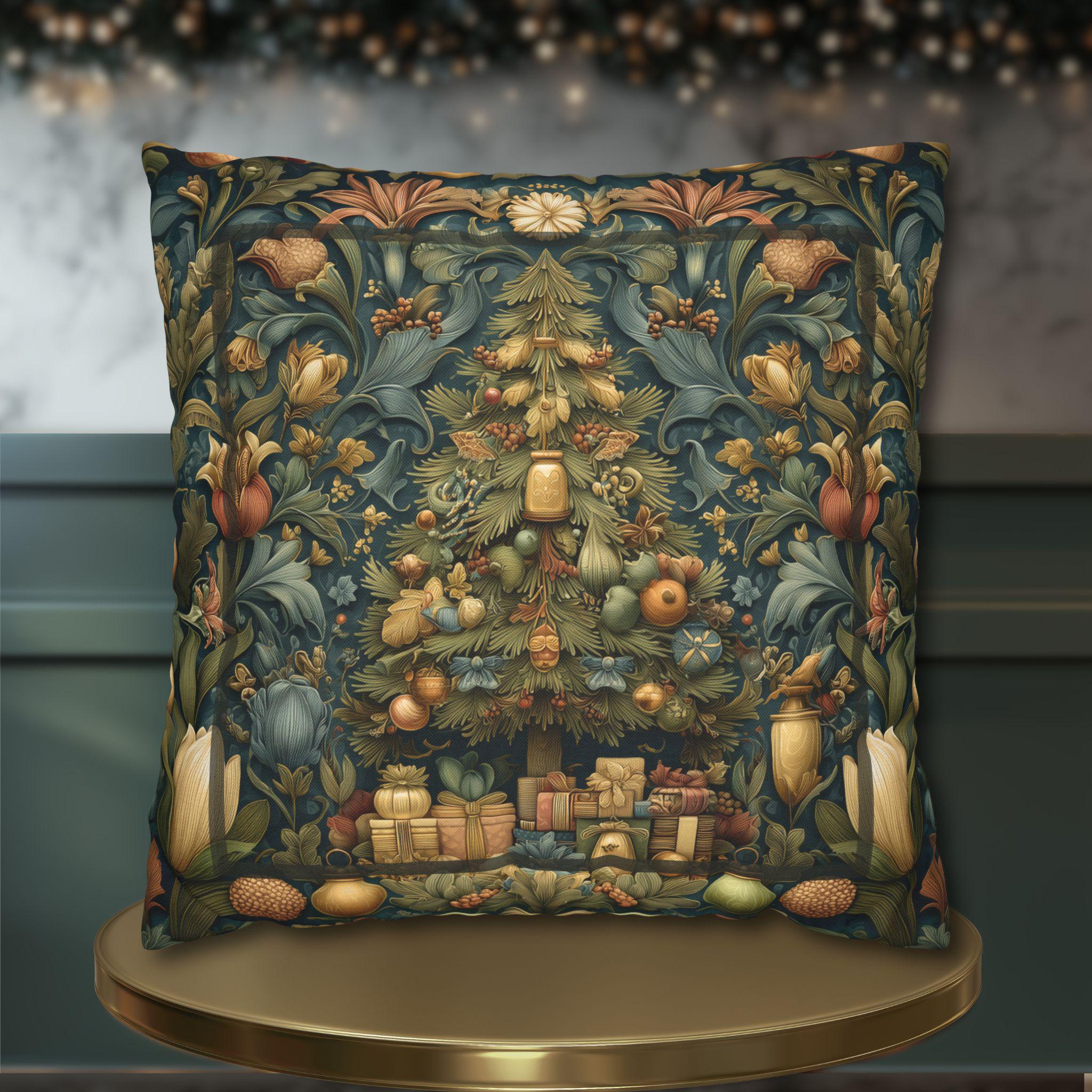 William Morris Inspired Christmas Tree Pillow Cover: Winter Gifts Vintage Style Motif