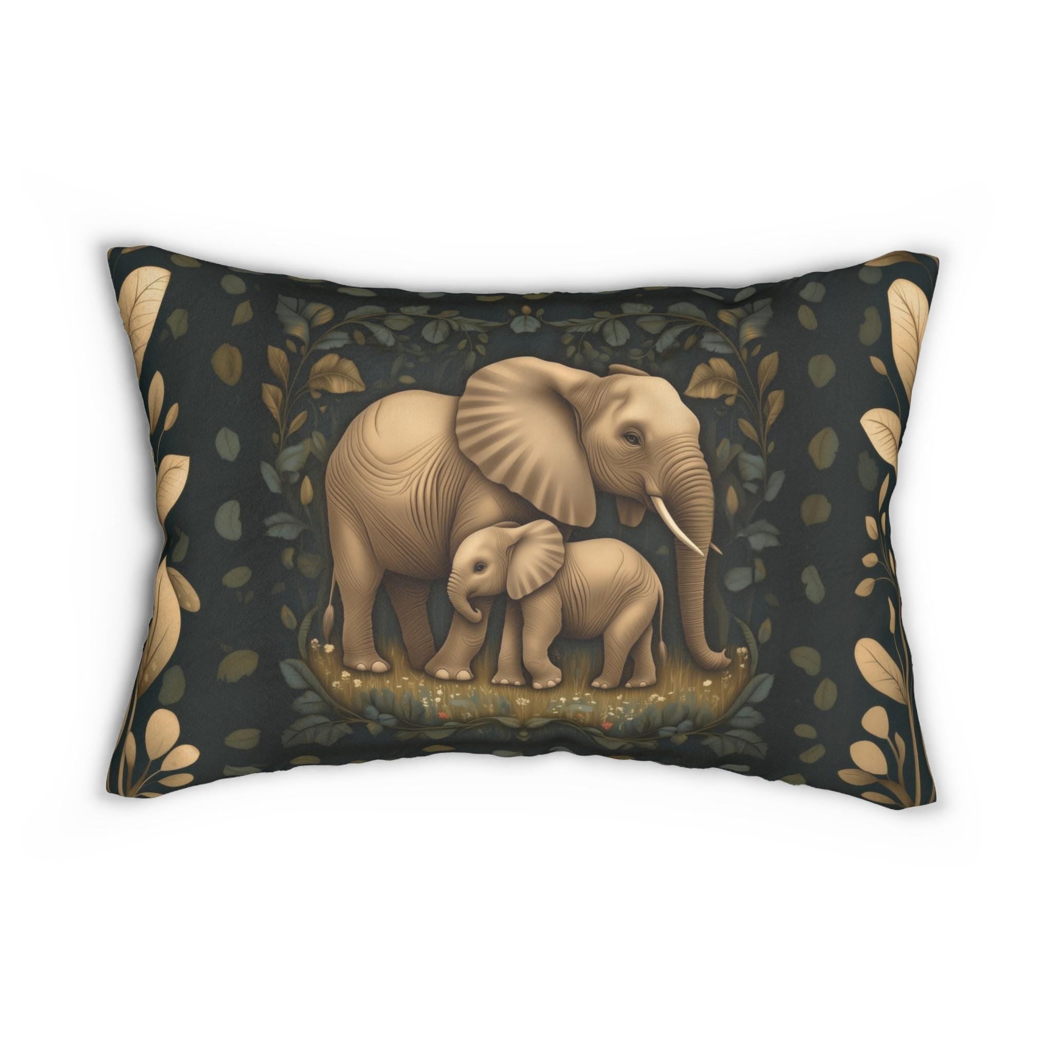 Elephant Lumbar Pillow: William Morris Botanical Jungle in Earth Tones