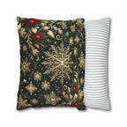 Poinsettia Christmas Holiday Throw Pillow Cover: Golden Snowflakes and Emerald Elegance Decorative Case