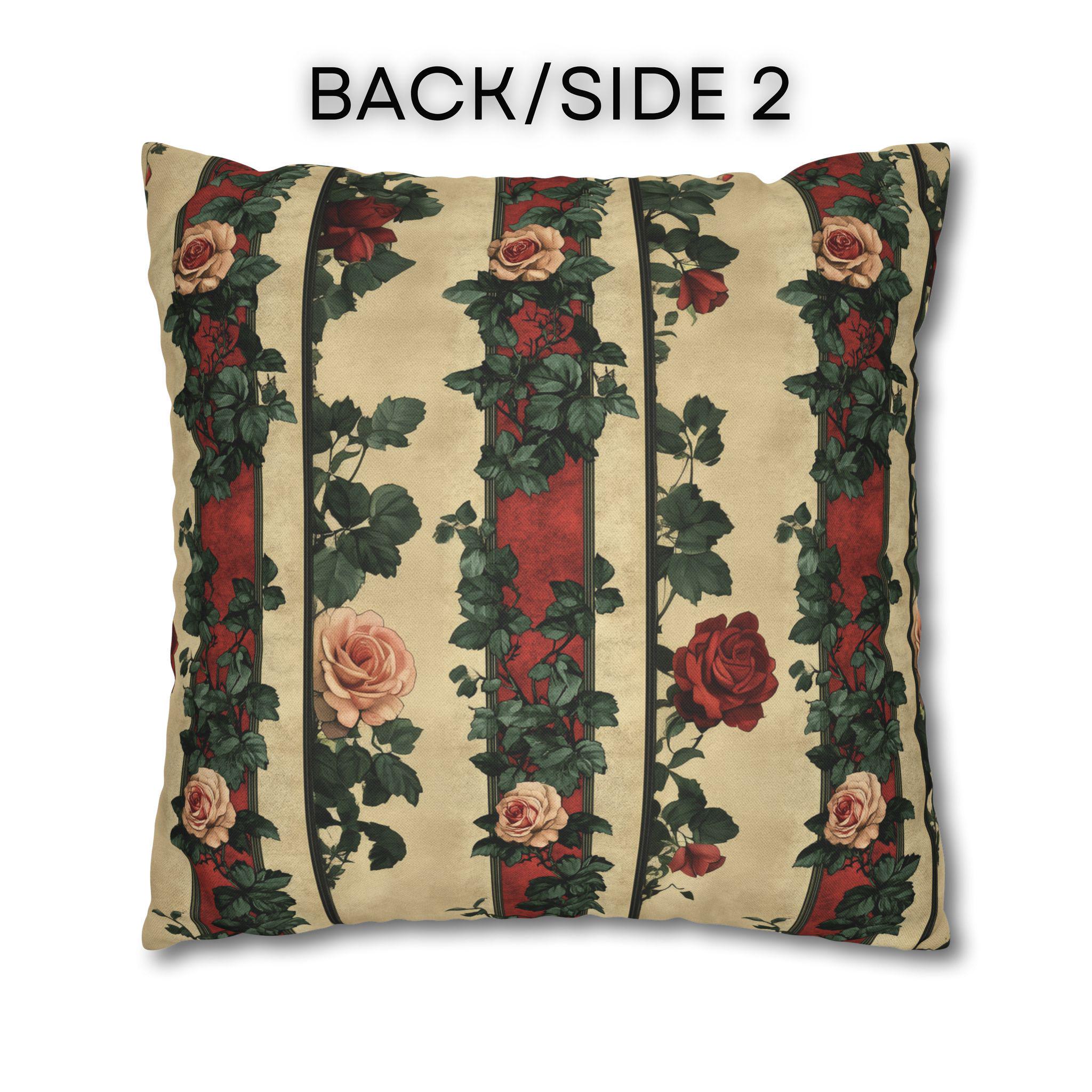 Roses & Stripes Throw Pillow Cover: Vintage Style Romantic Cottagecore Floral